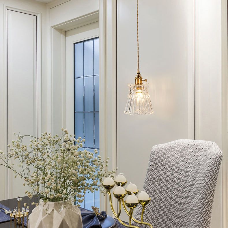 Geribbelde belschaduw eenvoud messing hanglamp postmoderne stijl 1-licht hanglampje met roterende schakelaarontwerp