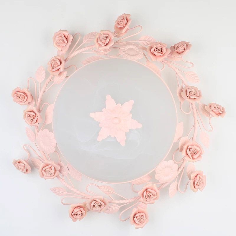 Lámpara de techo Pastoral Bowl, iluminación empotrada LED de vidrio opalino de 3/4 bombillas en blanco/rosa para sala de estar