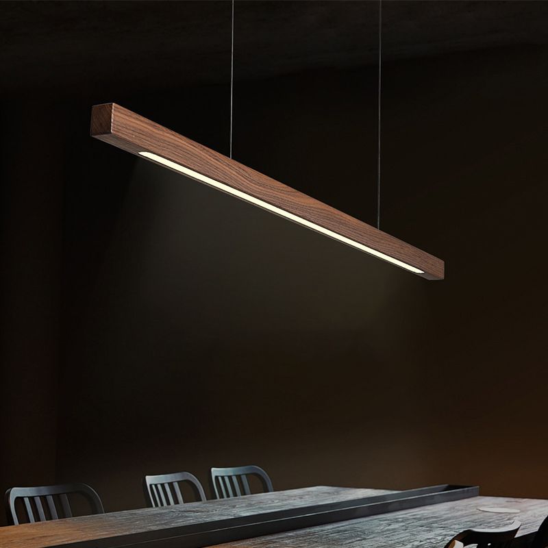 Minimalist 1 Light Wood Island Lamp Linear LED Long Strip Hanging Light