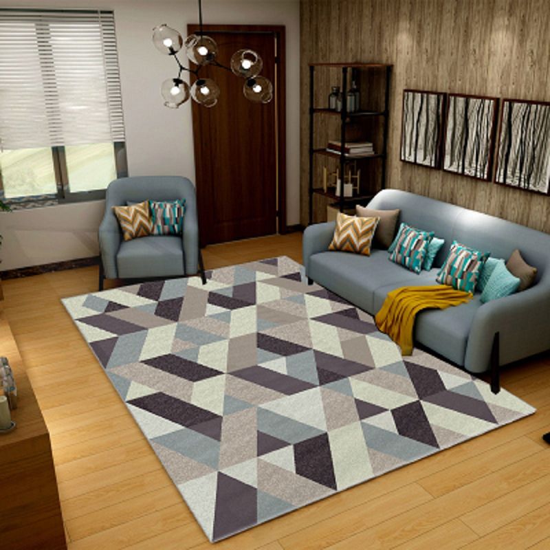Minimalist Area Rug Geometry Pattern Carpet Polyester Stain Resistant Rug for Living Room