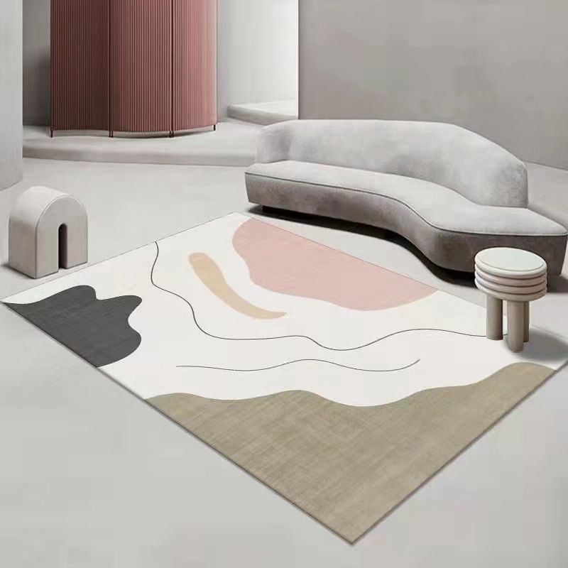 Beige Modern Rug Polyester Color Block Rug Non-Slip Backing Area Rug for Home Decor