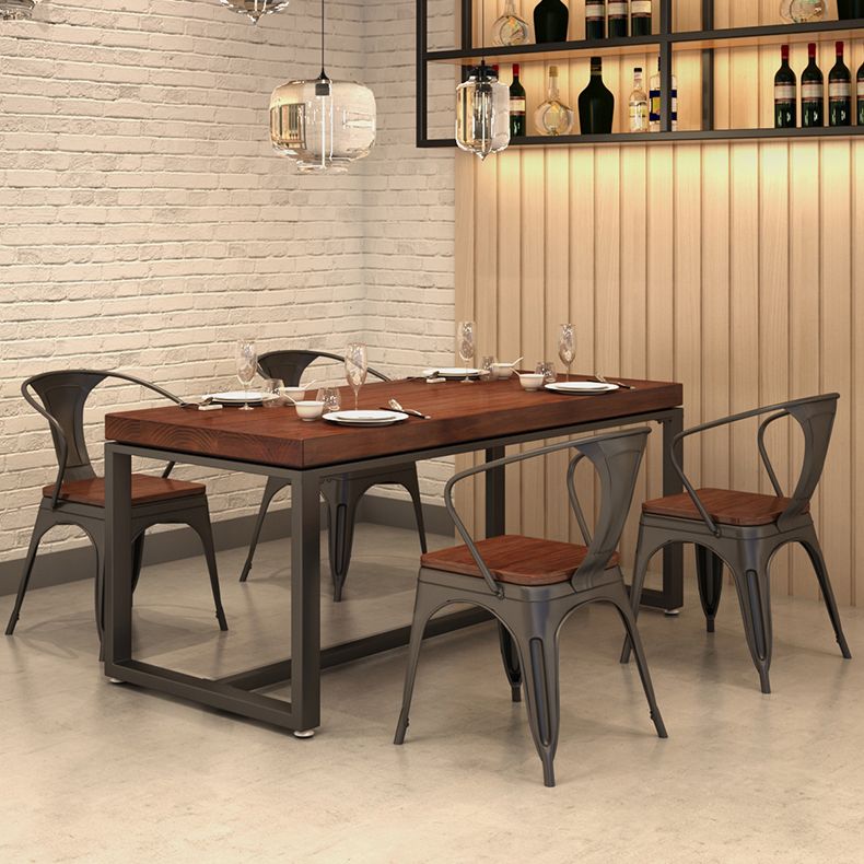 Solid Wood Dining Table Industrial Dining Table with Black Frame