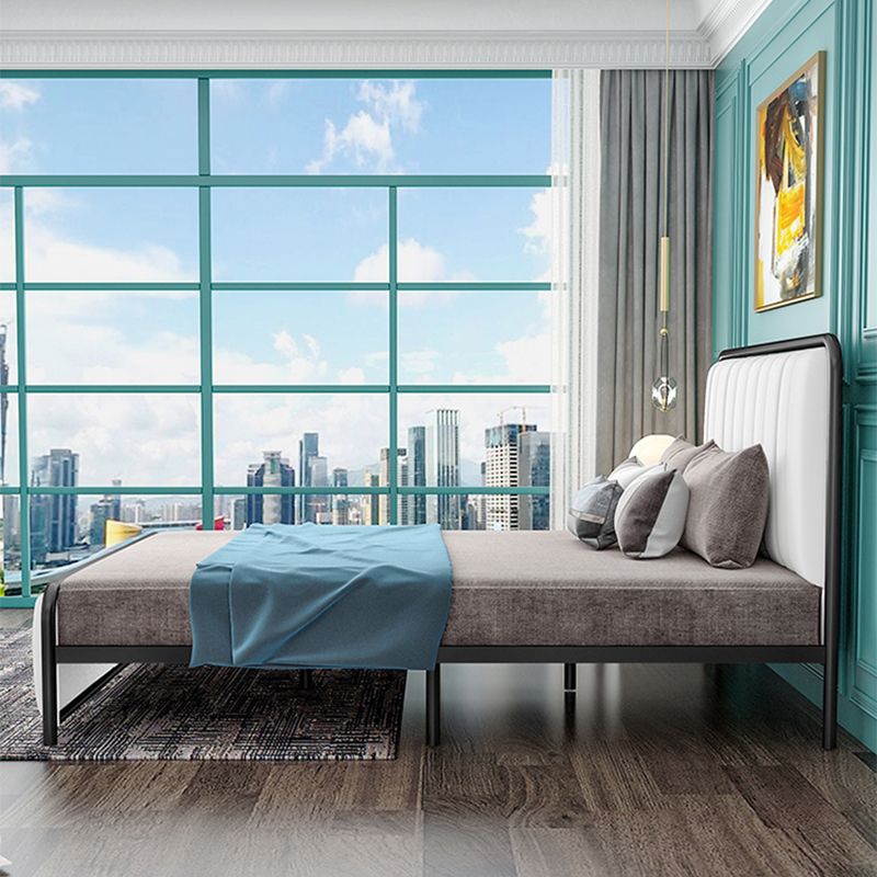 Iron Frame Standard Bed with Rectangular Panel Headboard and Metal Legs