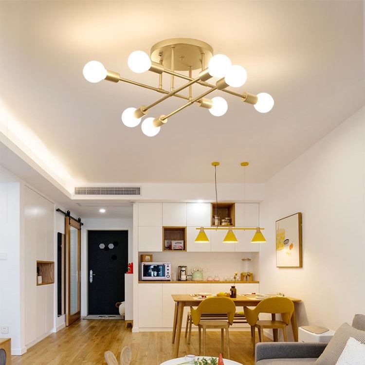 Multi-Light Semi Flush Mount in Industrial Vintage Style Bare Bulb Ceiling Light