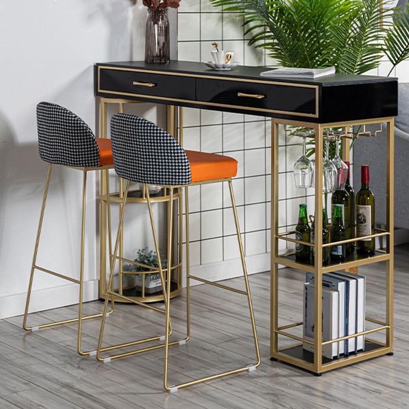 Stone Rectangle Bar Table Metal Base with Drawers for Living Room