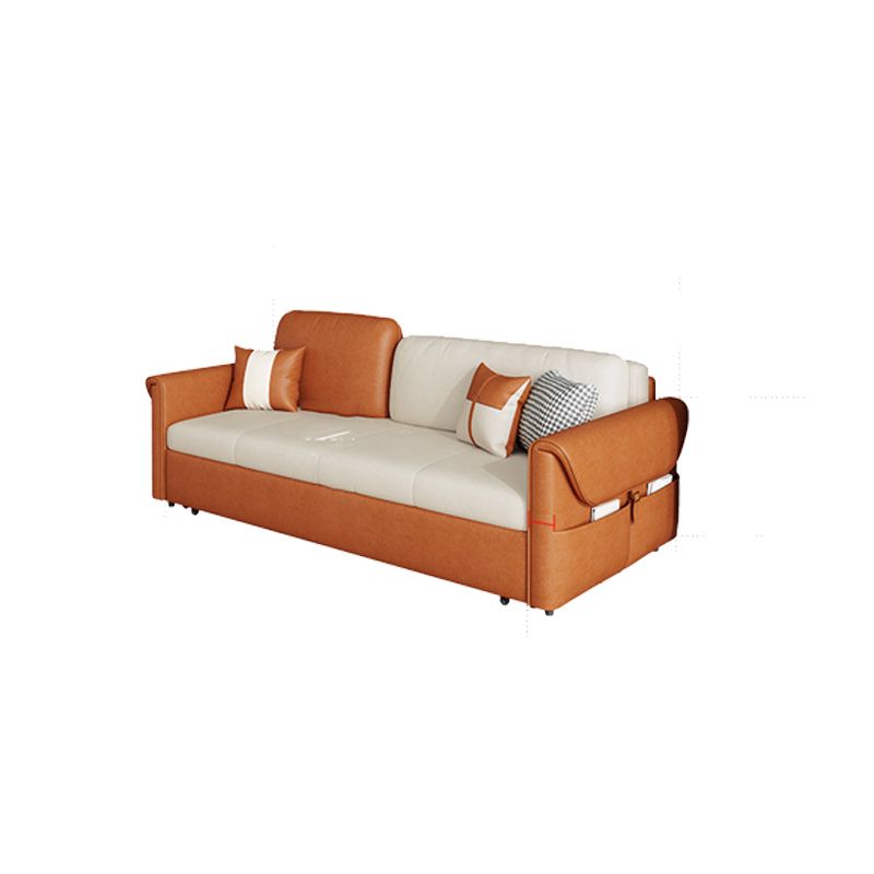 Faux leather Sleeper Sofa Orange Square Arms Sofa Bed with Upholstered, 33.85 " Wide