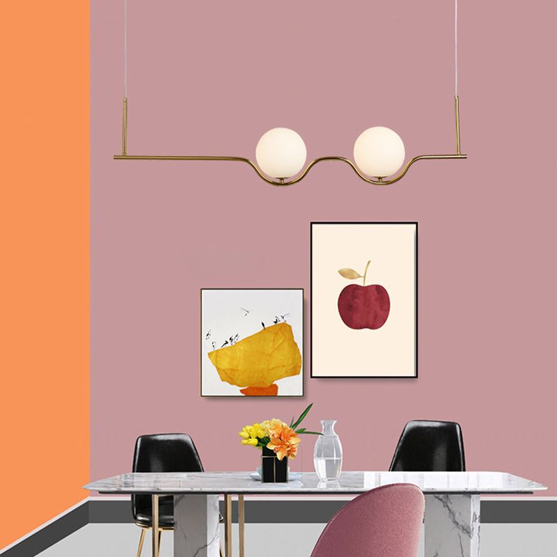 Cream Glass Globe Island Light Minimalist 2-Light Brass Finish Pendant