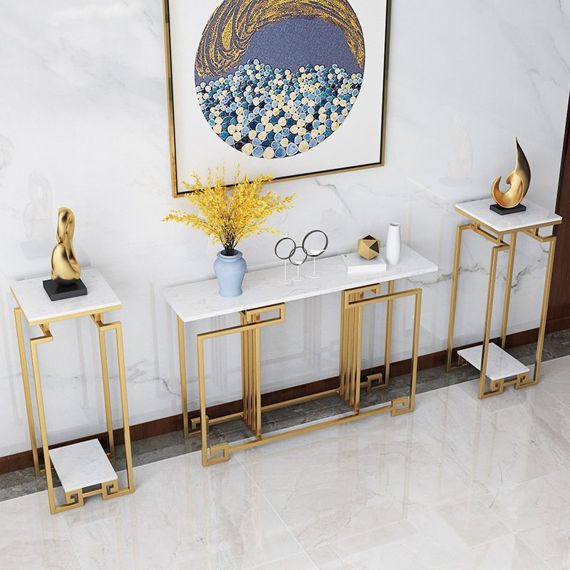 Contemporary Iron Console Sofa Table Rectangle Marble End Table for Hall