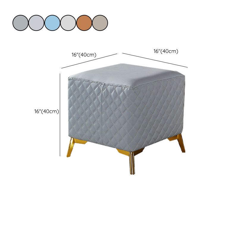 Glam Ottoman Genuine Leather Upholstered Diamond Lattice Square Ottoman with Metal Legs