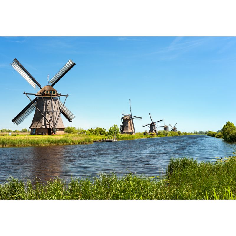 Full Size Photography Modern Mural Wallpaper with Windmill and Grassland in Green