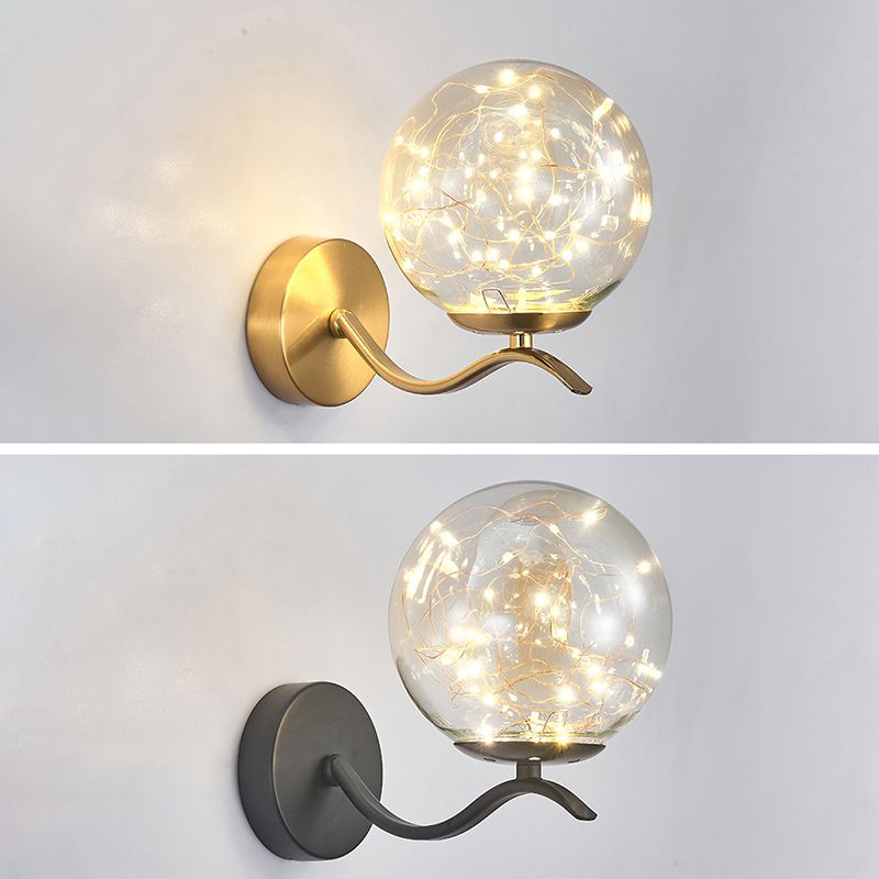 Globe Wrought Iron LED Wall Lamp in Modern Creative Style Glass Wall Light for Interior Spaces