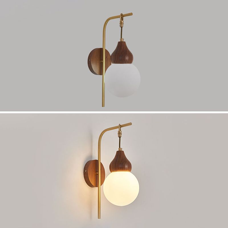 Globe Wood Wall Lamp 1-Light Contemporary Glass Armed Wall Mount Lamp for Bedroom