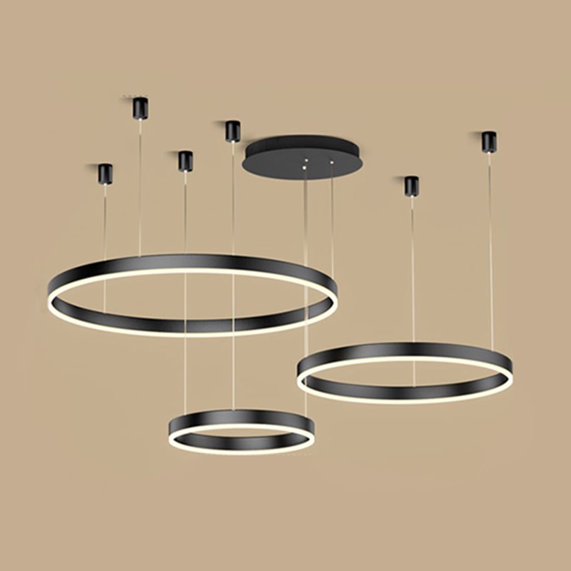 Metal Circle Pendant Chandelier Minimalist Black LED Pendant Light for Living Room