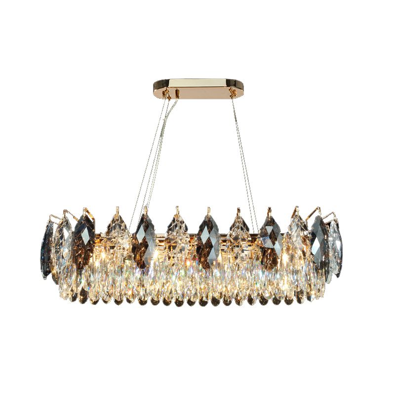 Modern 8-Head Pendant Chandelier Leaf Shaped Hanging Lamp with Clear Crystal Shade for Restaurant