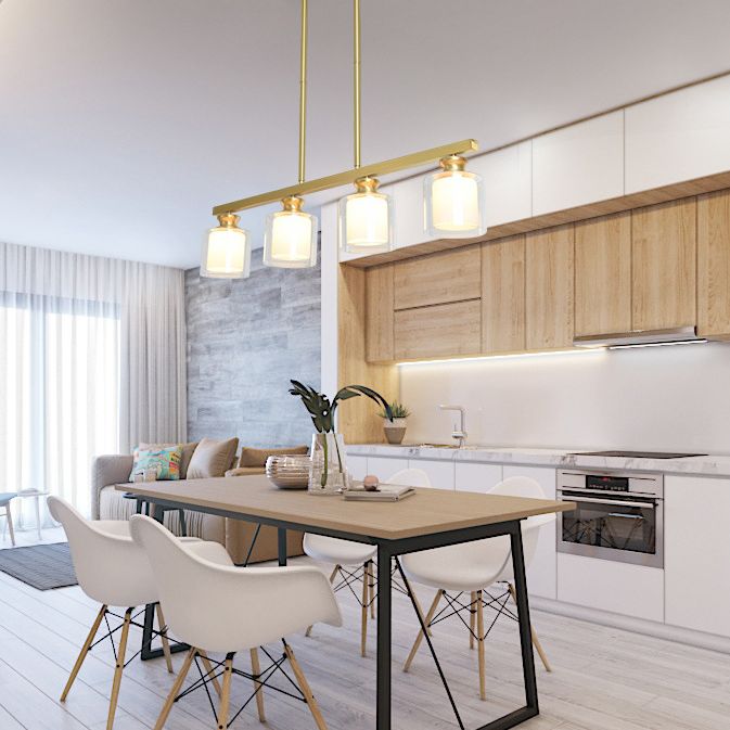 Glass Cylindrical Island Lighting Fixture Modern Gold Chandelier Lighting Fixture