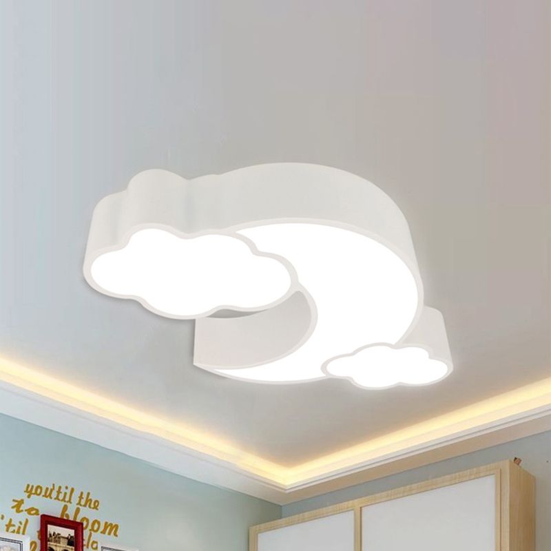 Acrylic Cloud Moon Flush Mount Light Contemporary Ceiling Lamp in Red for Study Room