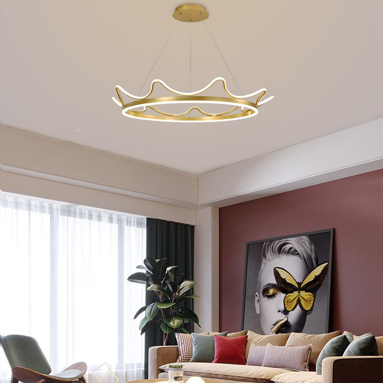 Ultra-modern Crown Pendant Lighting Fixtures Acrylic Hanging Lamp with Hanging Cord for Bedroom
