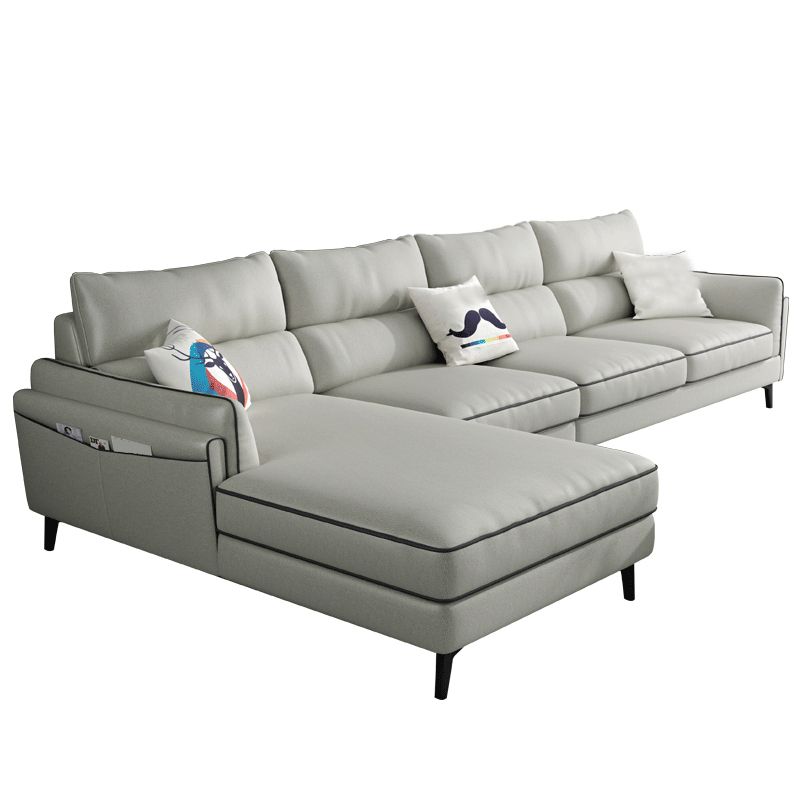 L-Shape Faux Leather Sectional with Recessed Arms and Storage