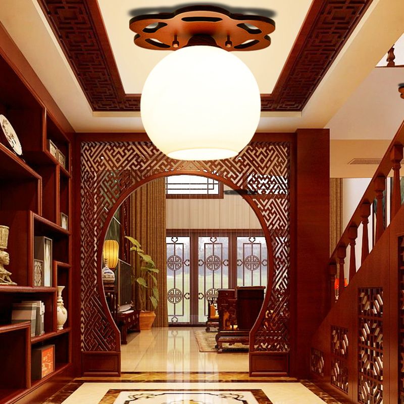 Plafonnier en verre marron de simplicité moderne, montage encastré en bois Golbe pour couloir