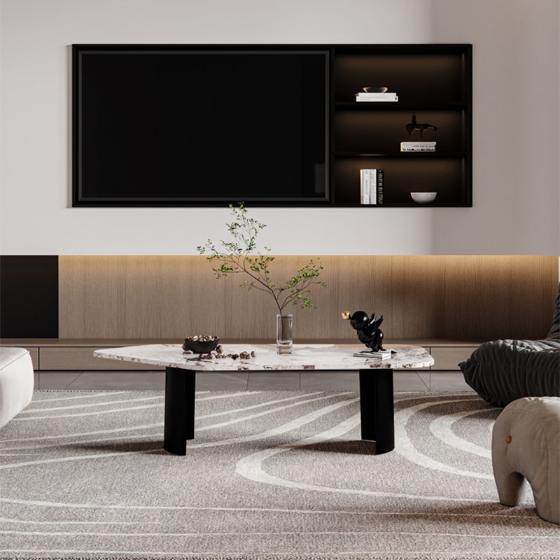 Free Form with 2 Legs Coffee Table Modern Slate Cocktail Table in White/Gold