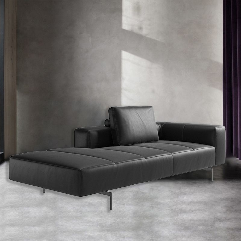 Glam Upholstered Leather Chaise Lounge Couch Metal Chaise Lounge Chair