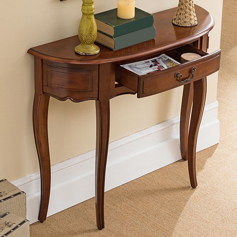 Mid-Century Modern Wood Accent Table Half Moon Sofa Console Table for Hall