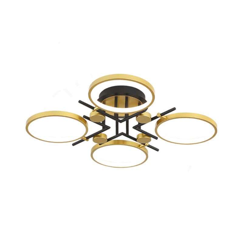 Modern 4/6-Light Semi Flush Mount Gold Hoop Ceiling Mount Chandelier with Metal Frame in Warm/White/3 Color Light