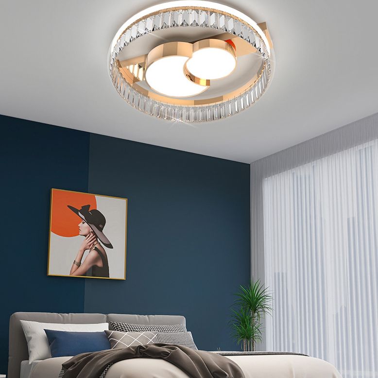 Bédroom Ceiling Fixture Lumière Simplicité Or Crystal LED Flush Mount avec Geometric Acrylic Shade