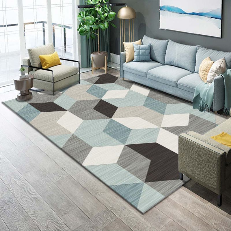 Multicolor Geometrical Color Block Rug Polyester Nordic Rug Pet Friendly Anti-Slip Washable Rug for Great Room