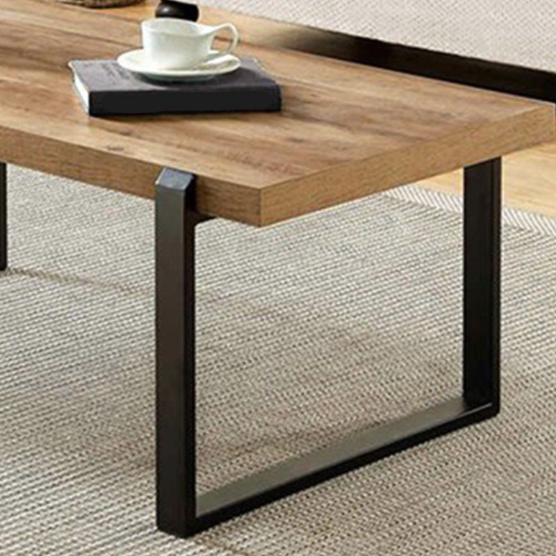 Scandinavian Coffee Table with Rectangle Solid Wood Top and Iron Sled Base