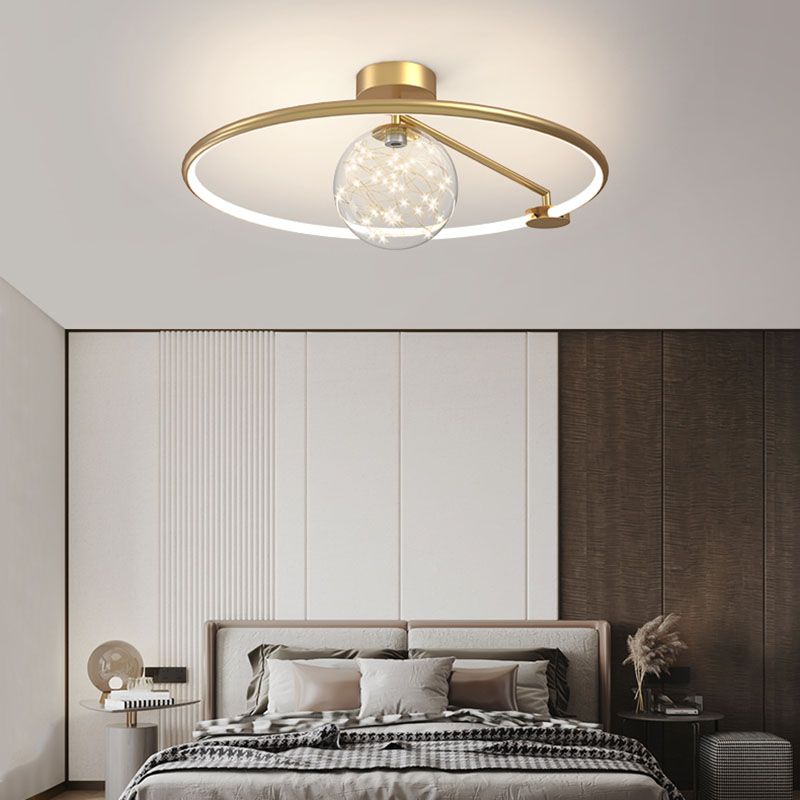Montaje de vidrio de vidrio transparente de oro lámpara de techo de círculo moderno para dormitorio