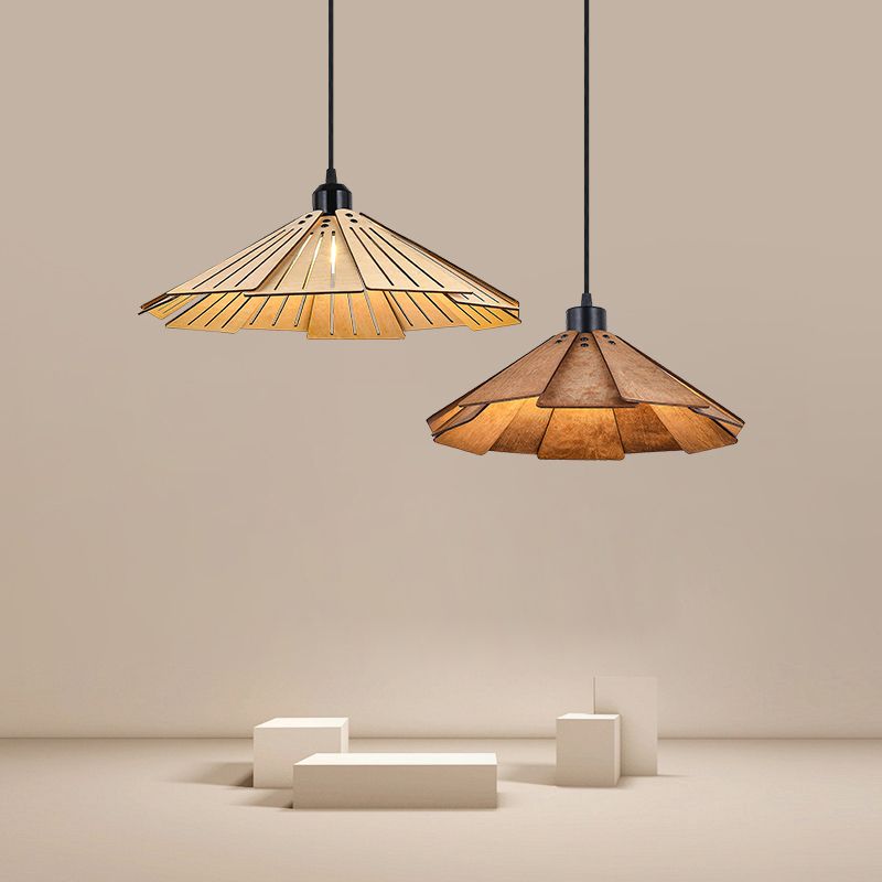 Modern Style Cone Shape Hanging Light Wood 1 Light Hanging Lamp for Living Room