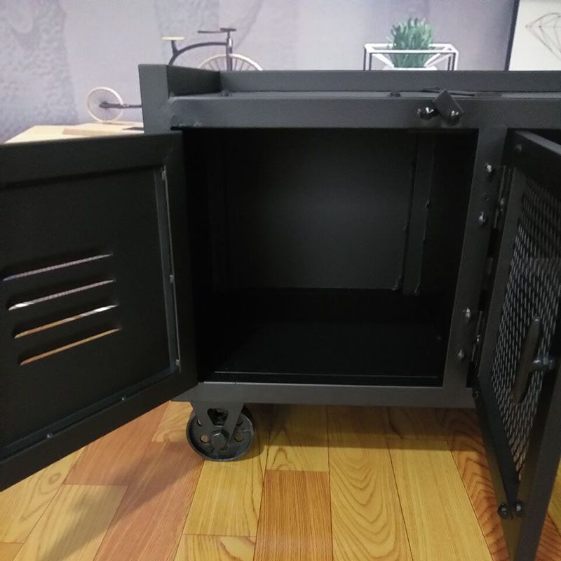 Metal Black TV Cabinet Industrial Style Home TV Stand Console with Casters