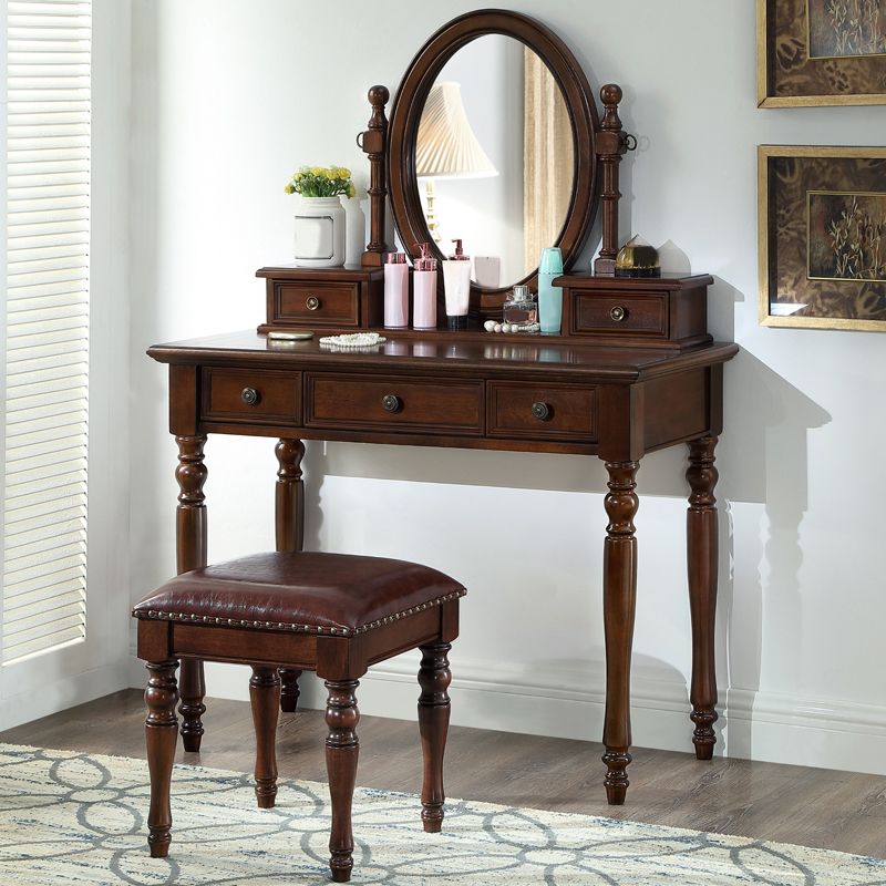 55.1"height Brown/ White Wood Makeup Vanity with Drawers and Mirror
