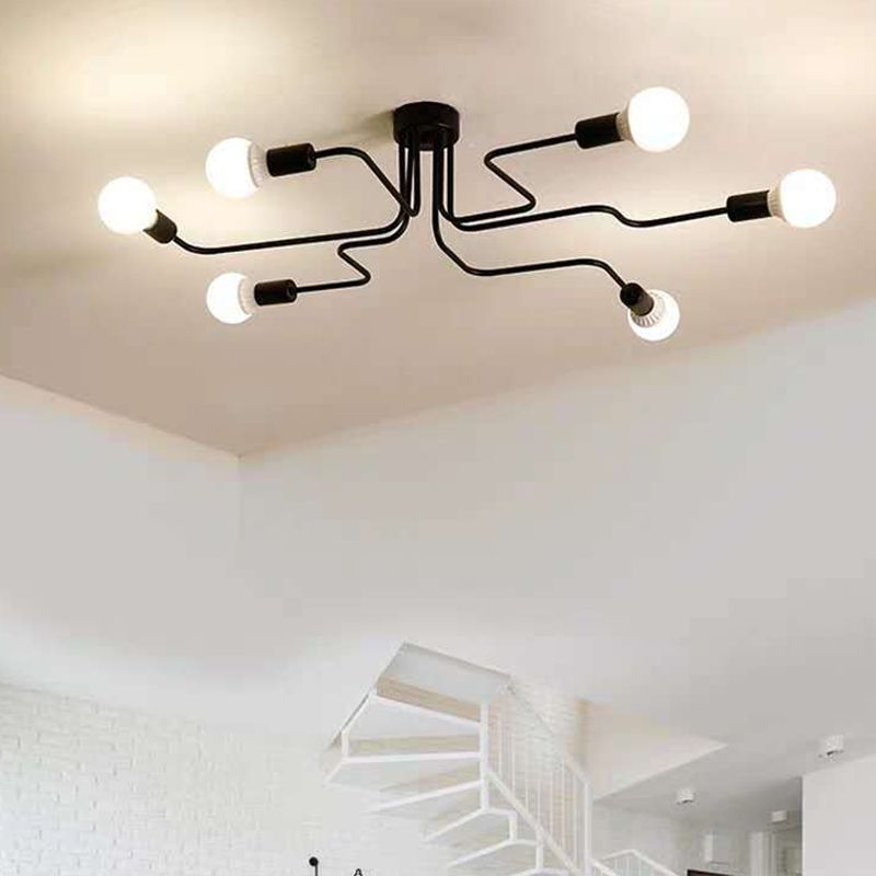 Spoutnik Semi-Flush Mount Light Fixture Industrial Metallic Ceiling Mount Chandelier for Bedroom