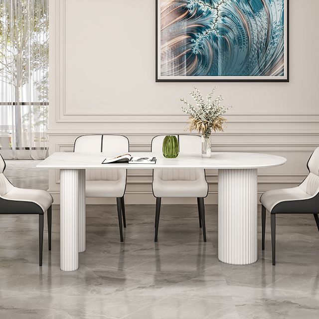 Contemporary Dining Table Sintered Stone Table with 3 White Legs for Dining