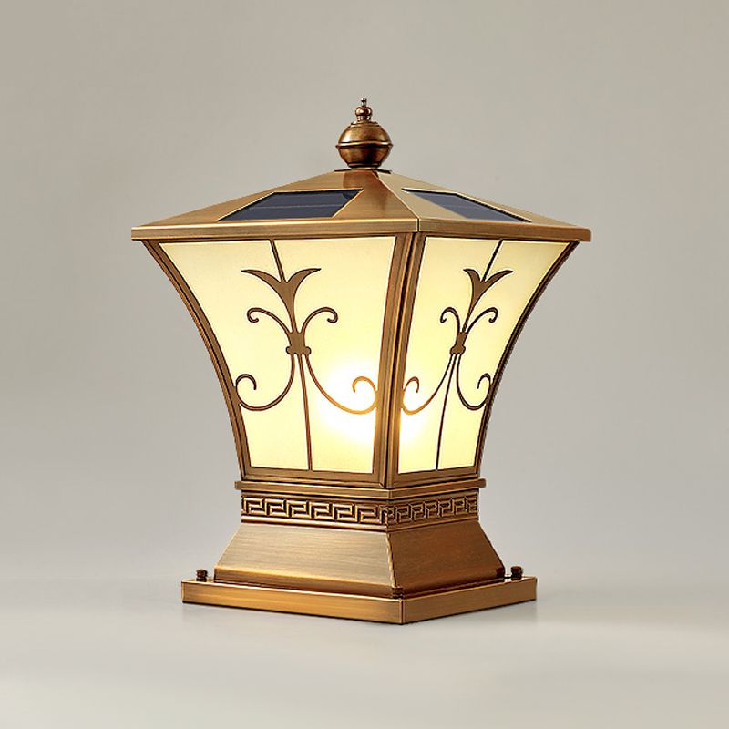 Drum Shape Metal Solar Pillar Lamp Modern Style 1 Light Outdoor Light