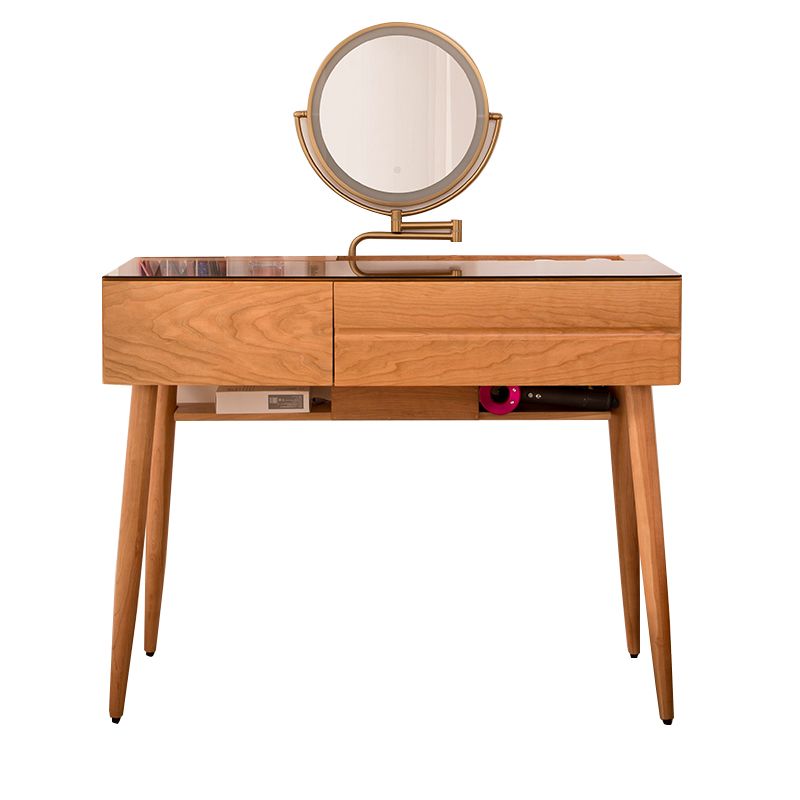 Wood and Glass Makeup Vanity Set With Mirror Standing Vanity Table