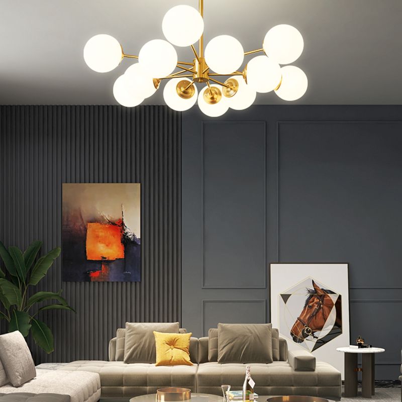 Modern Chandelier Light Fixtures Multi-Head Gold Hanging Pendant Lamps with Glass Shade