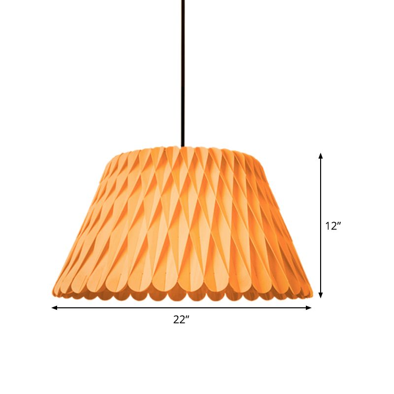 Wood Wide Flare Pendant Lighting Chinese 1 Bulb Ceiling Suspension Lamp in Dark Wood