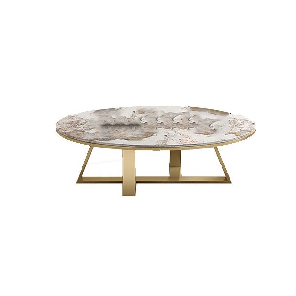 Metal Cross Legs Cocktail Table Luxurious Oval Stone Top Coffee Table