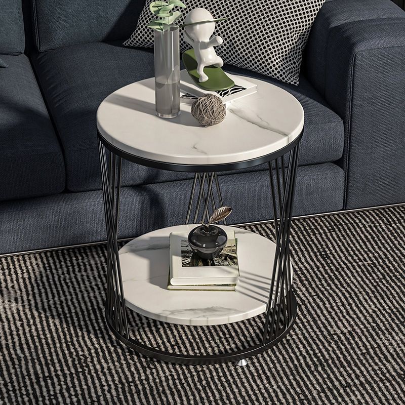 Modernistic Marble Frame with Shelf Round Double Tier Living Room End Table