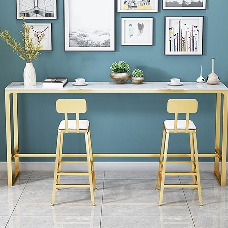 Glam Bar-height Table Faux Marble and White Bar Table for Patio Use