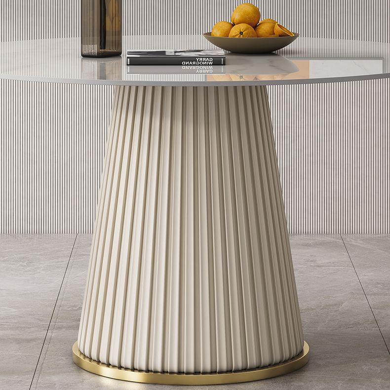 Traditional Luxury Dining Table Round White Sintered Stone Table with Pedestal Base