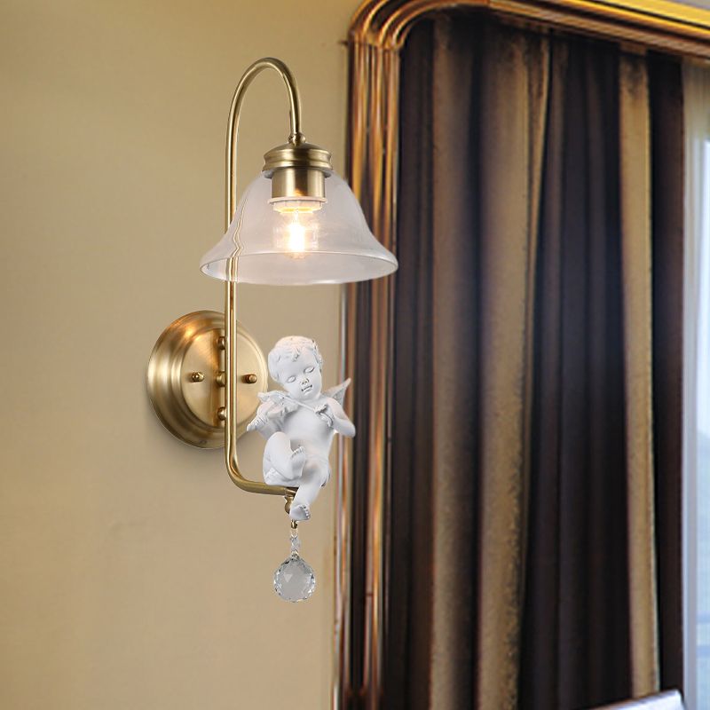 Bell Clear Glass Sconce Light Fixture Modern 1 Light Indoor Wall Mounted Lamp in Gold with Resin Angle Deco