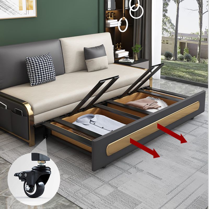 Modern Style 33.46" Wide Sofa Bed Faux Leather Sleeper Sofa with Storage