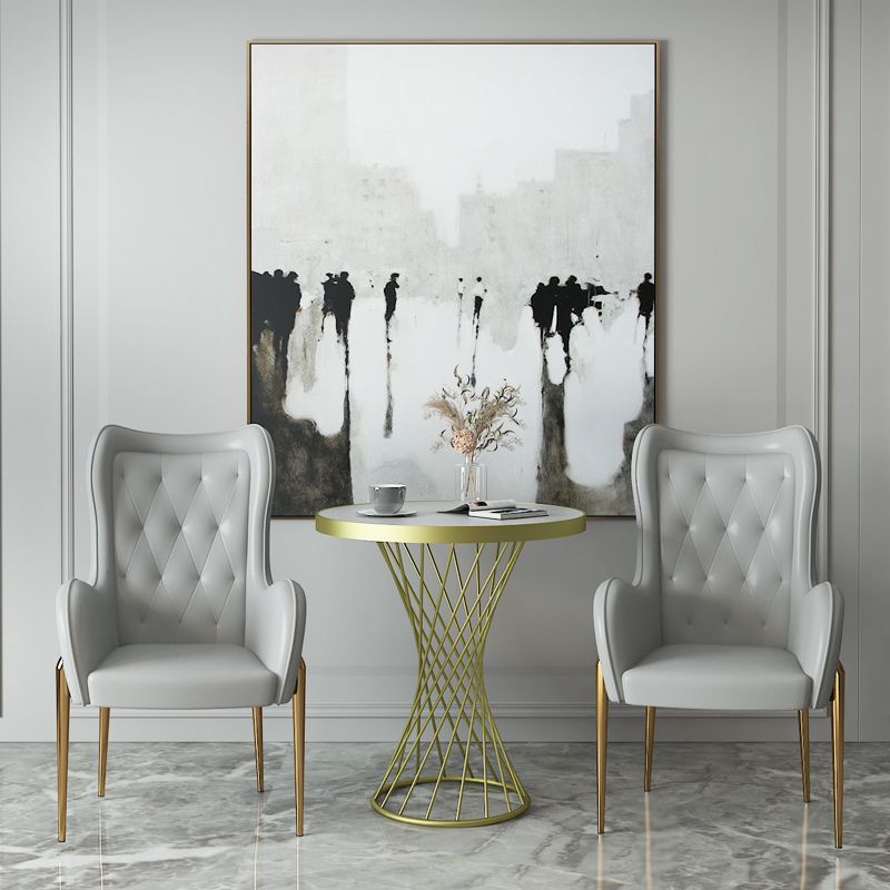 Nordic Metal Dining Room Chair Upholstered Linen Fabric Arm Single Chair for Restaurant