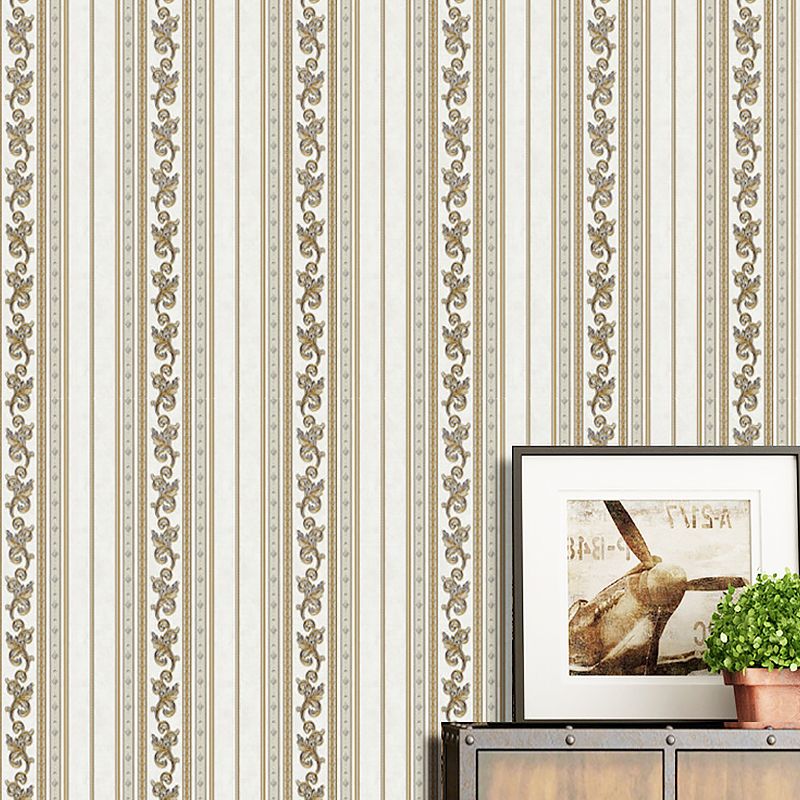 Vinyl Water-Resistant Wallpaper with Natural Color Stripe and Floral Design, 54.2 sq ft.