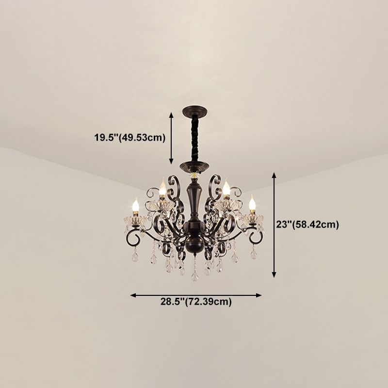 LAMPE DE CHANDELAGE noire Vintage Metal Candle d'éclairage de lustre avec une goutte de cristal