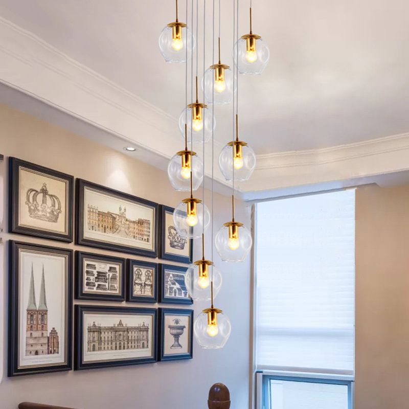 Minimalismo contemporaneo a sospensione vetro trasparente 10 piega per soffitto sospesa per le scale a spirale